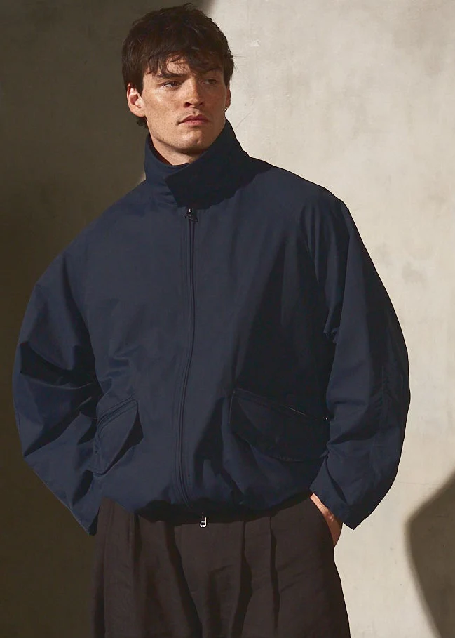 ITALIAN COTTON ZIP BOMBER - Midnight - Image 9