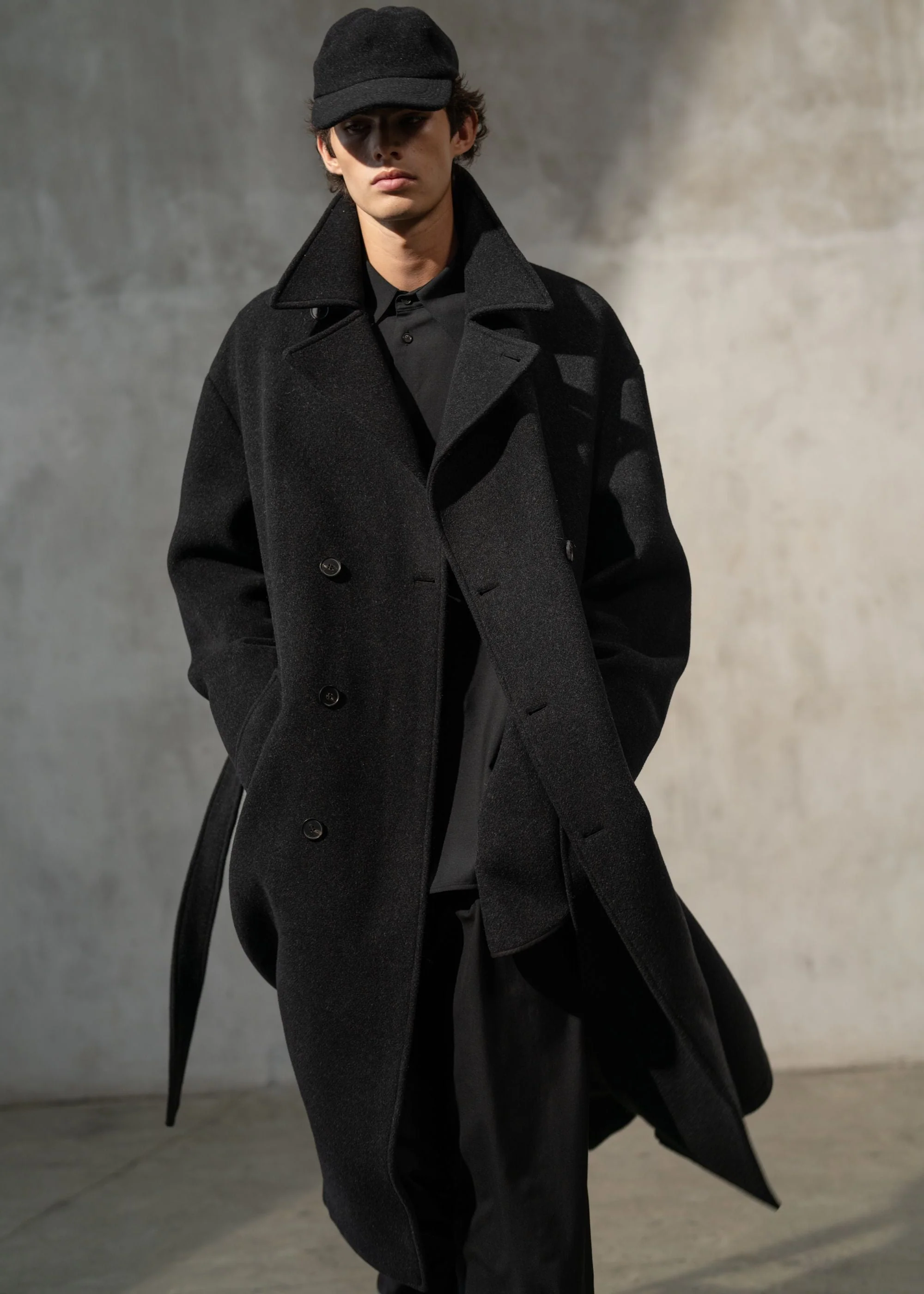 HERRINGBONE BELTED TOPCOAT - Charcoal - Image 3