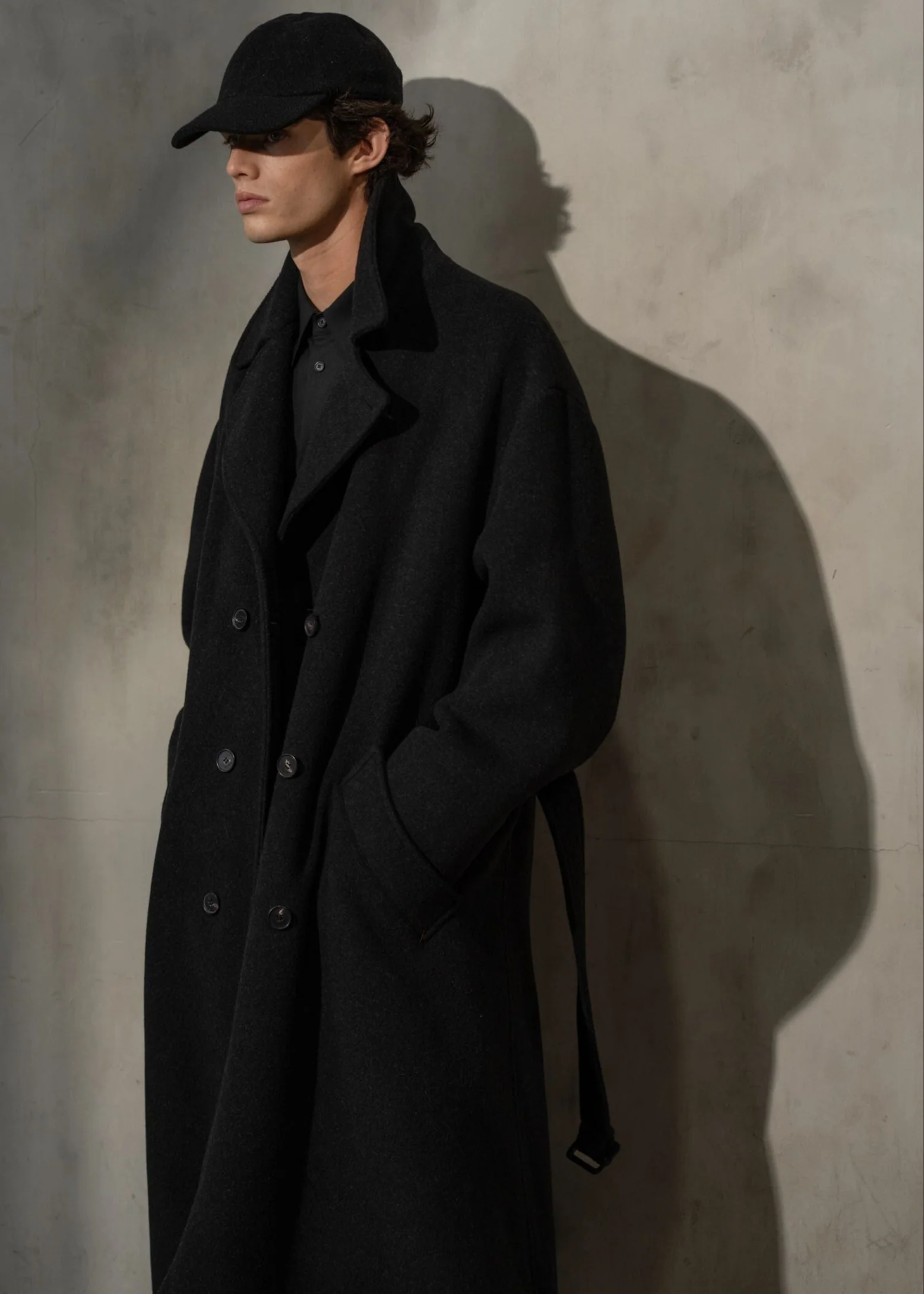 HERRINGBONE BELTED TOPCOAT - Charcoal - Image 5