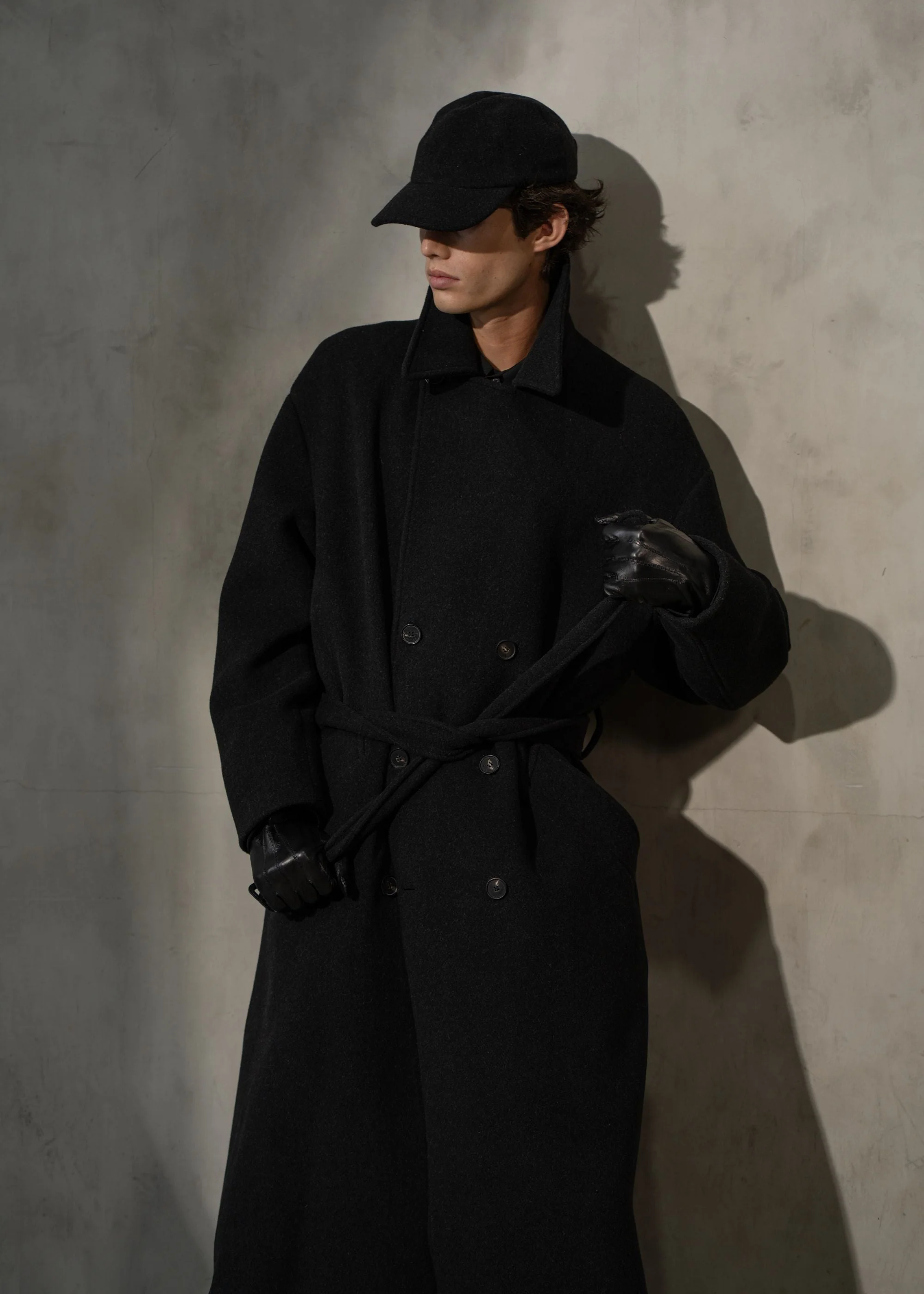 HERRINGBONE BELTED TOPCOAT - Charcoal - Image 6