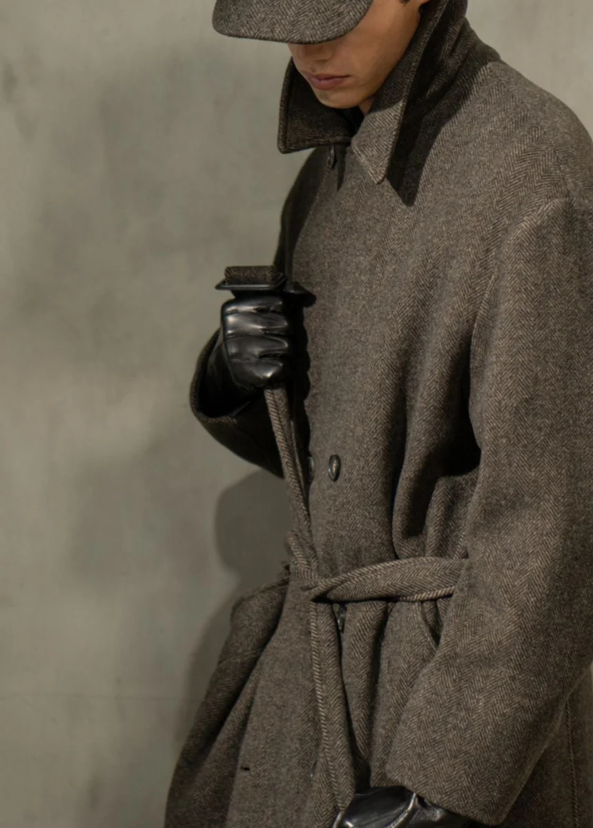 HERRINGBONE BELTED TOPCOAT - Espresso - Image 7