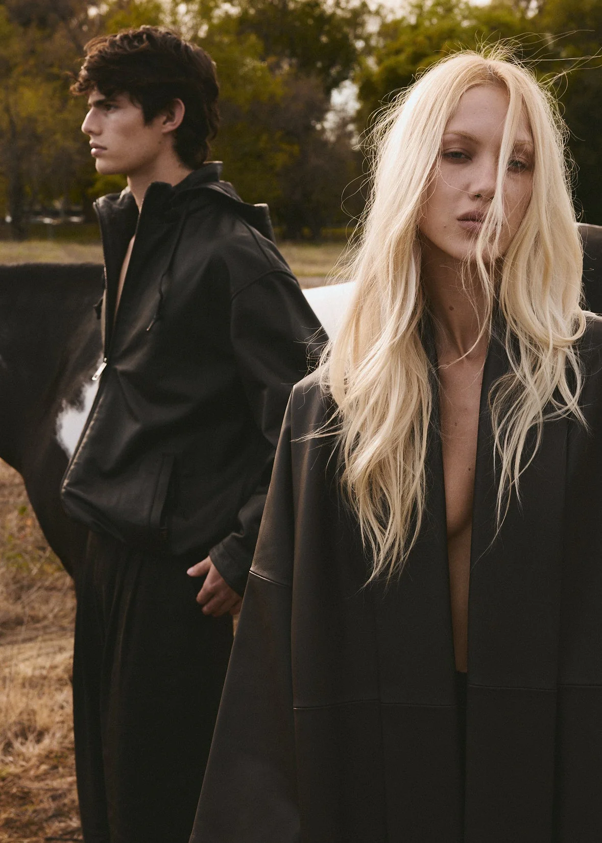 HOODED LEATHER WINDBREAKER - Noir - Image 3