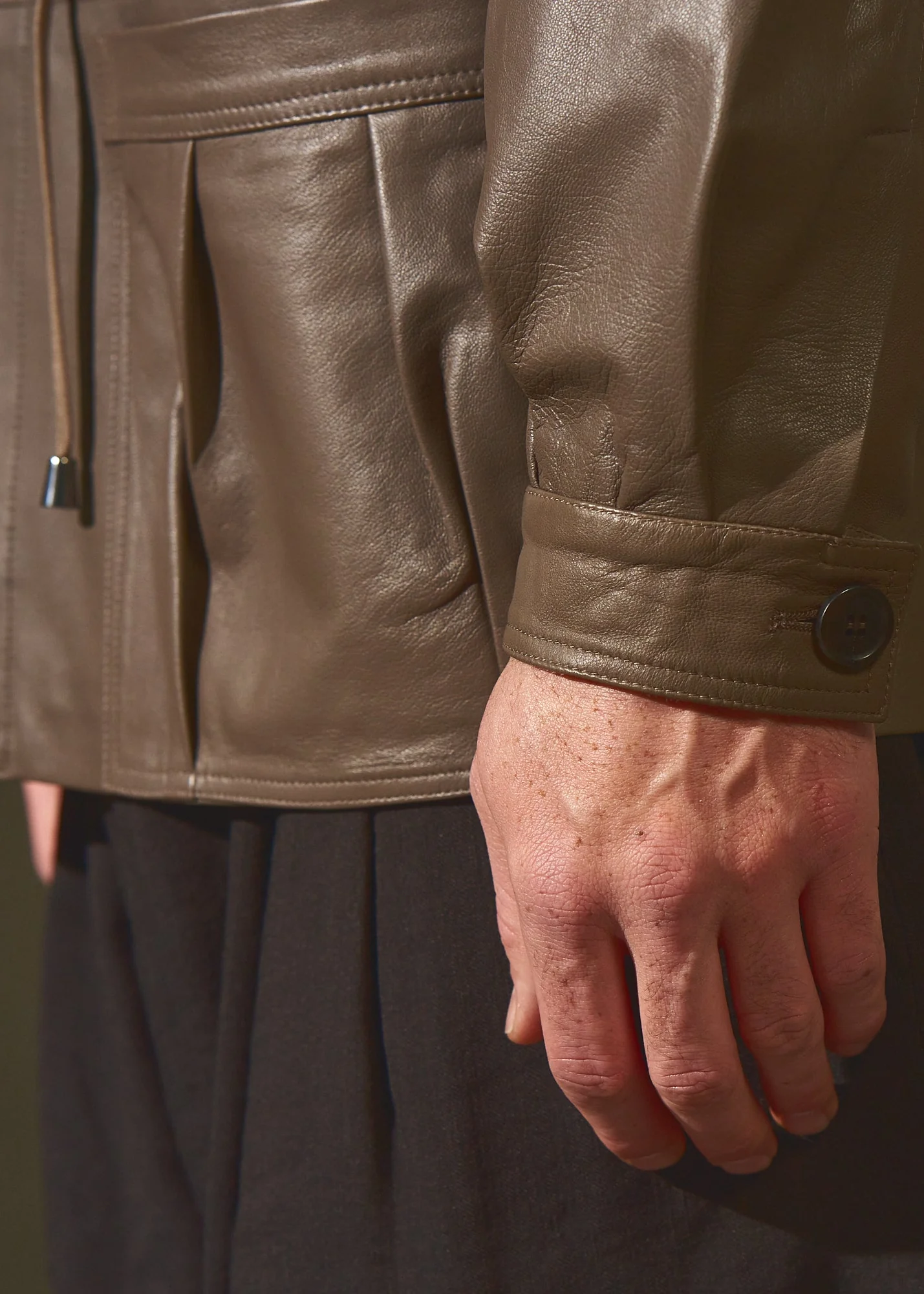 DRAWSTRING LEATHER JACKET - Coffee - Image 7