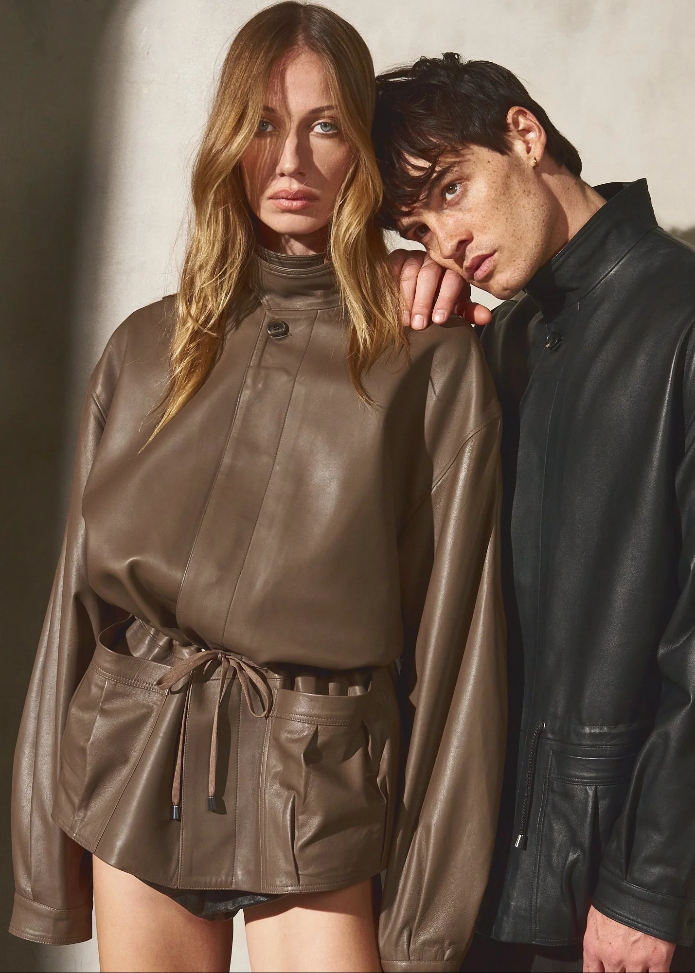 DRAWSTRING LEATHER JACKET - Coffee - Image 8