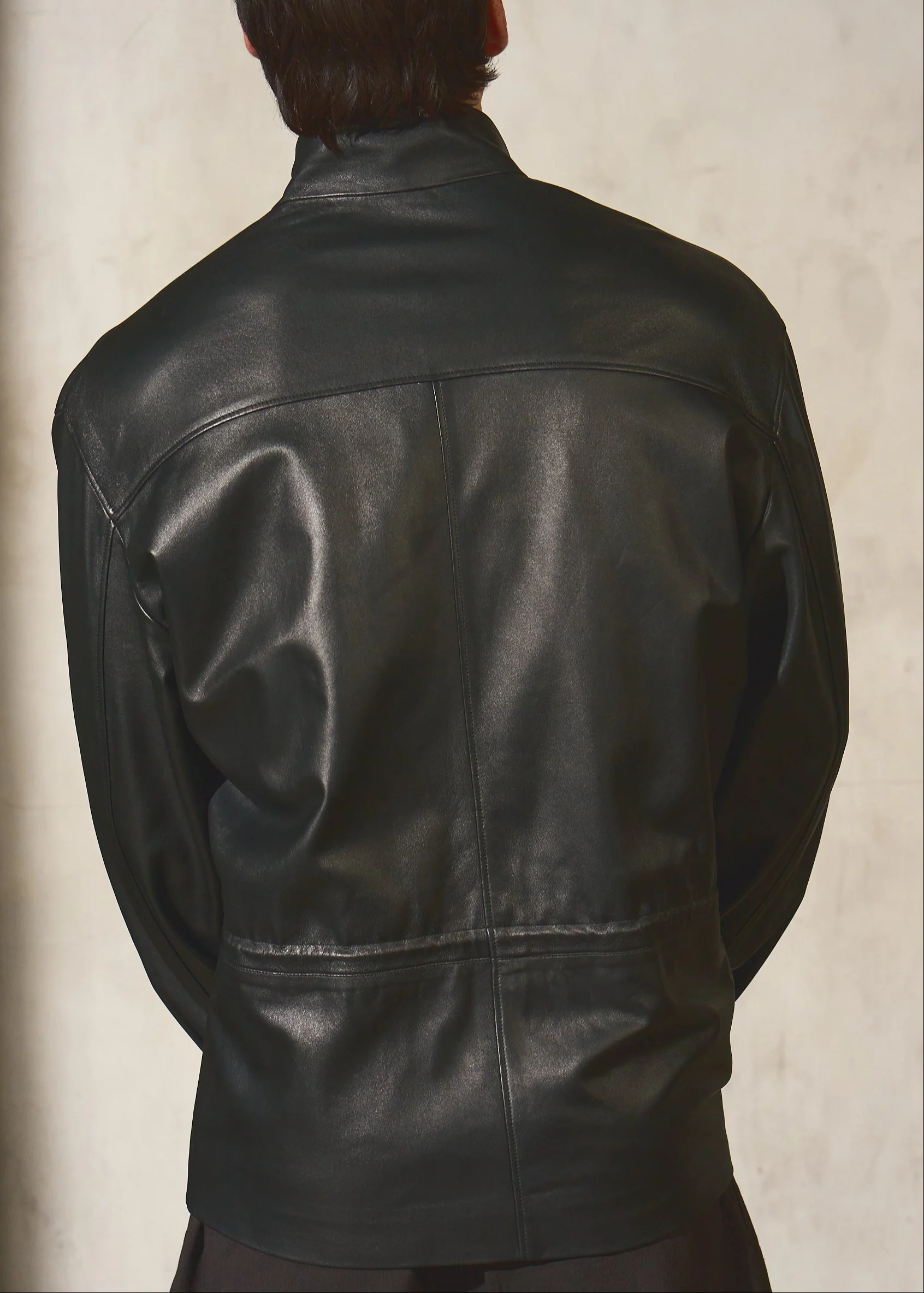 DRAWSTRING LEATHER JACKET - Noir - Image 10