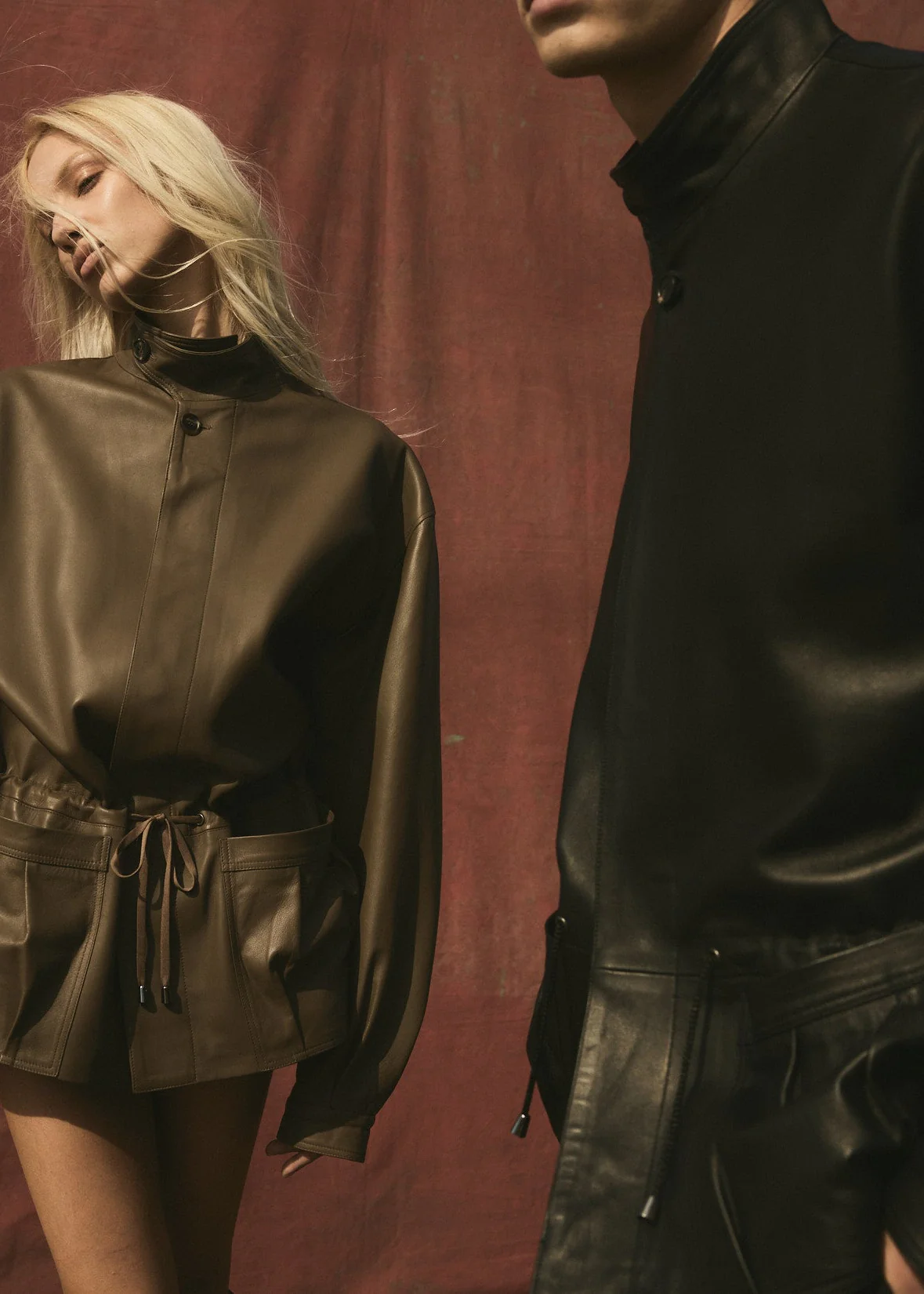 DRAWSTRING LEATHER JACKET - Noir - Image 5