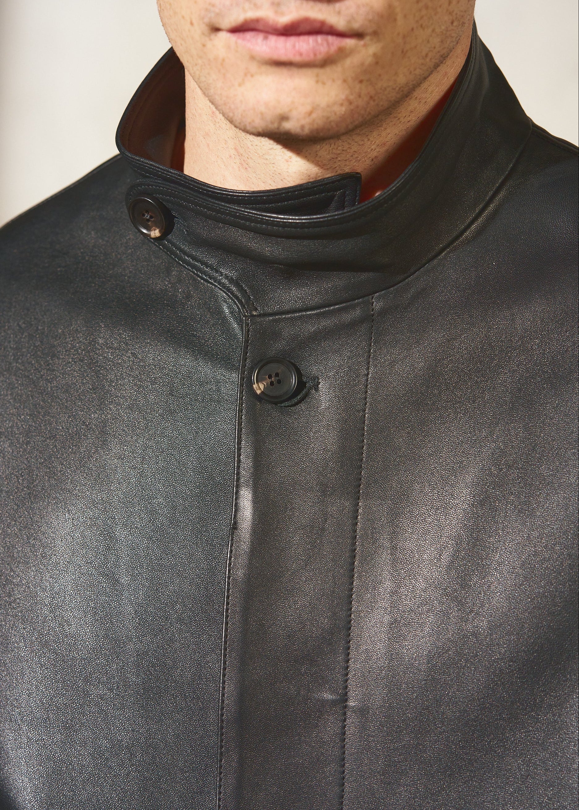 DRAWSTRING LEATHER JACKET - Noir - Image 7
