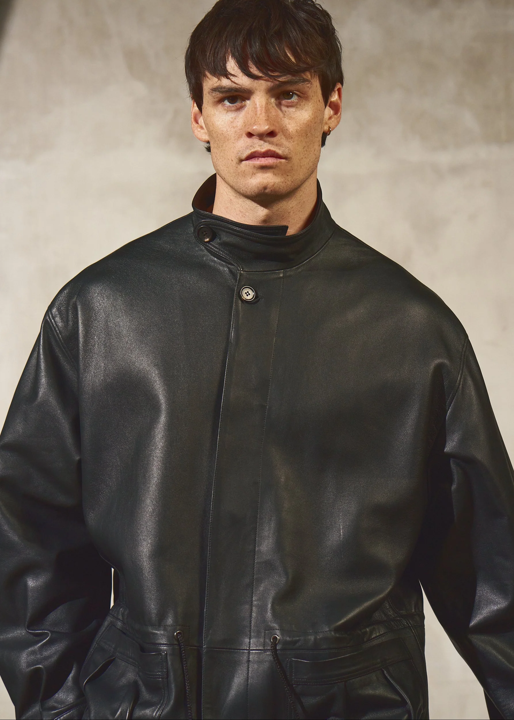 DRAWSTRING LEATHER JACKET - Noir - Image 9