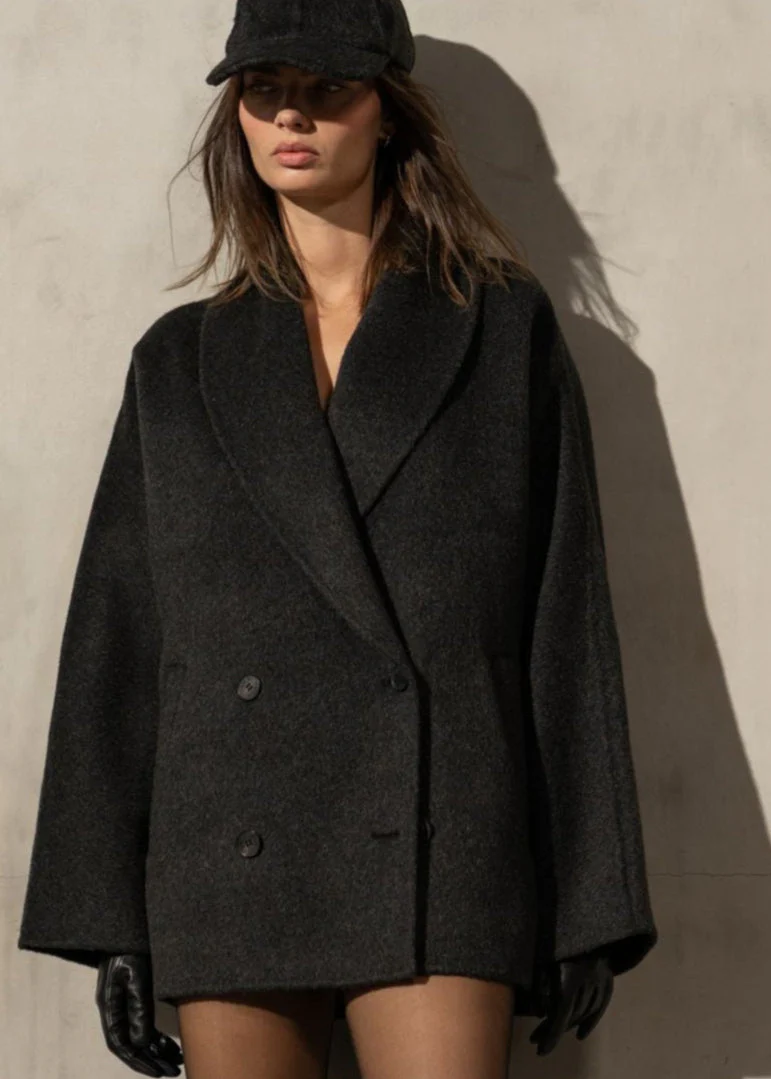 MOHAIR WRAP COAT - Charcoal - Image 6